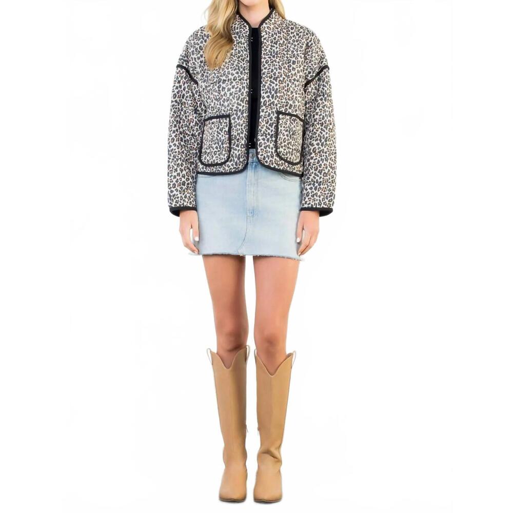 NEW THML puffer quilted jacket in leopard print